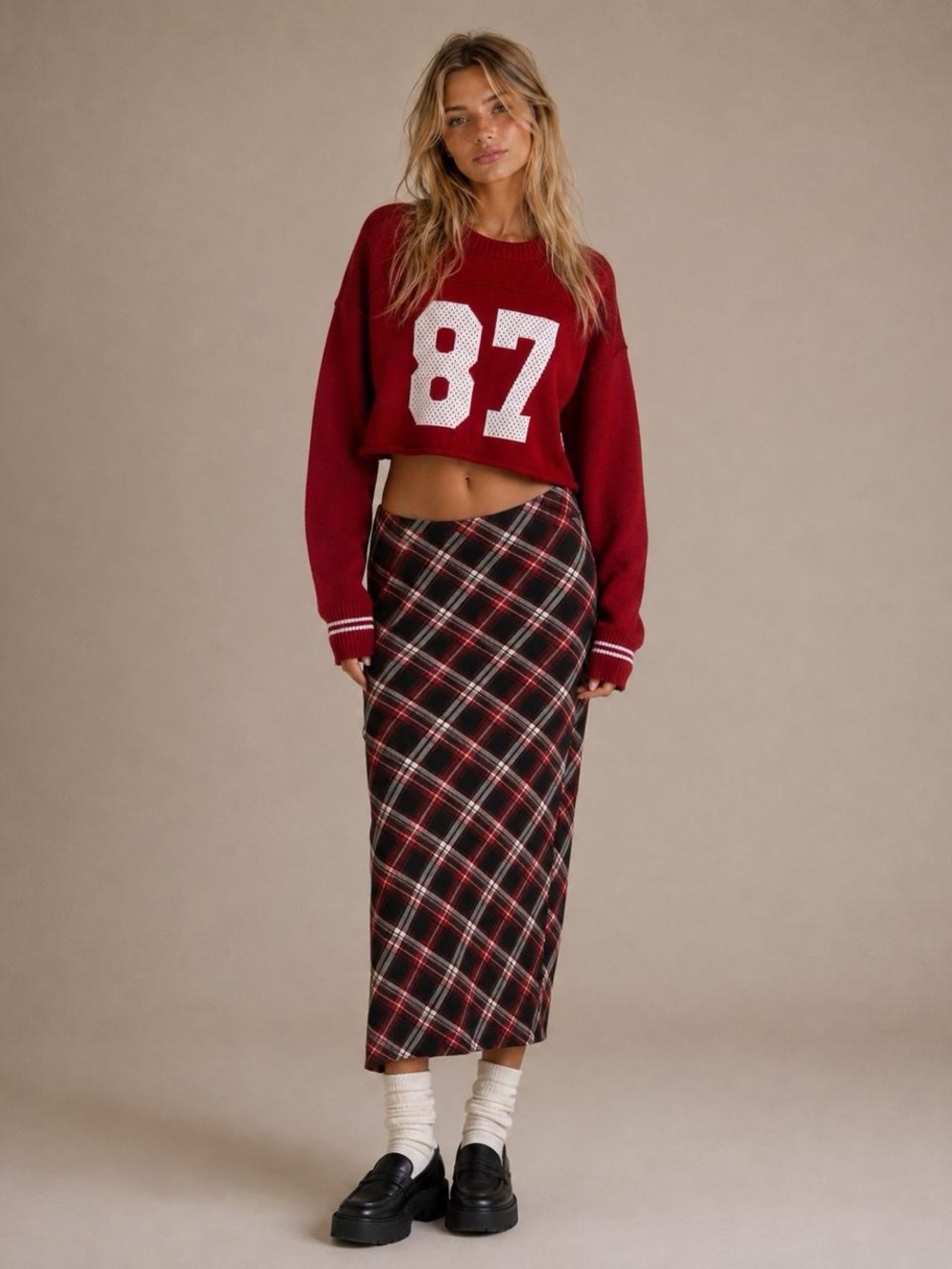 Red varsity sweater